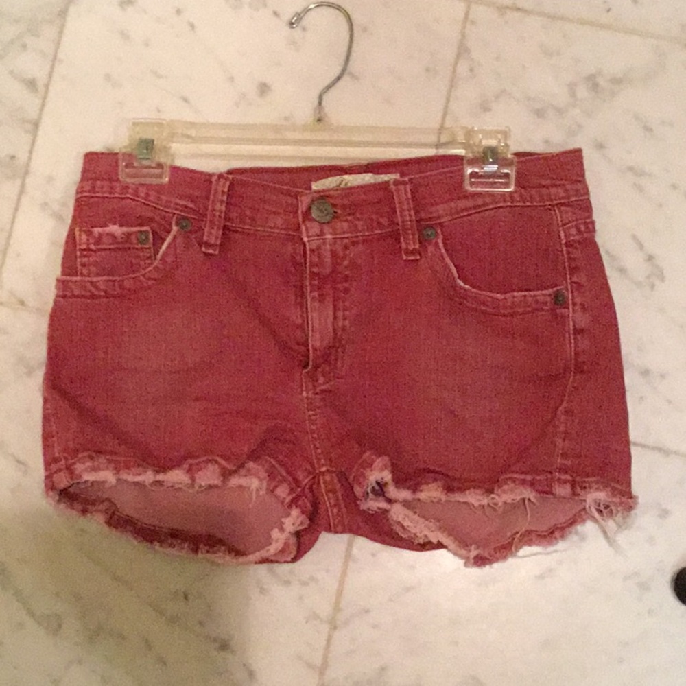 M2f red denim shorts